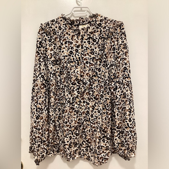 Anthropologie Maeve Katia Leopard Print Ruffle Shirt Blouse Top. Size 16. - Picture 3 of 10